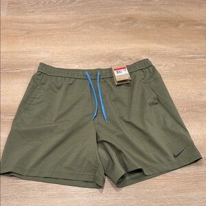 Nike Form 7” Khaki Green Shorts with Blue Draw String